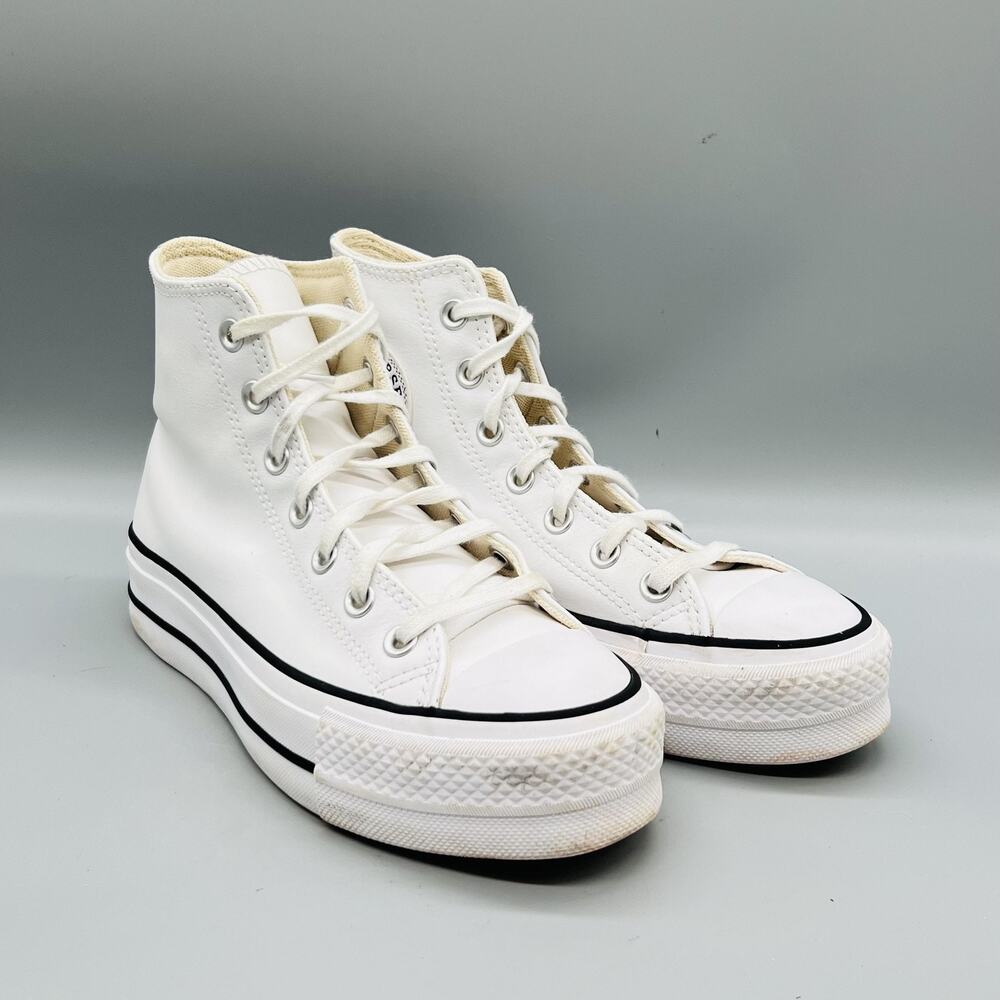 Converse Shoes Womens 6.5 White Leather All Star High Top Platform Sneakers - Picture 2 of 11